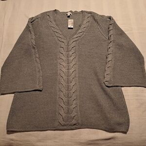 Dressbarn women's 2X gray sweater with silver metallic filament 3/4 sleeve, New